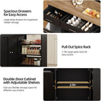 4 EVER WINNER 53" Kitchen Island Cart with Hidden Trash Storage, 3-Tier Spice Rack & Adjustable Shelves, Mobile Kitchen Counter on 5-Wheel Casters, Black