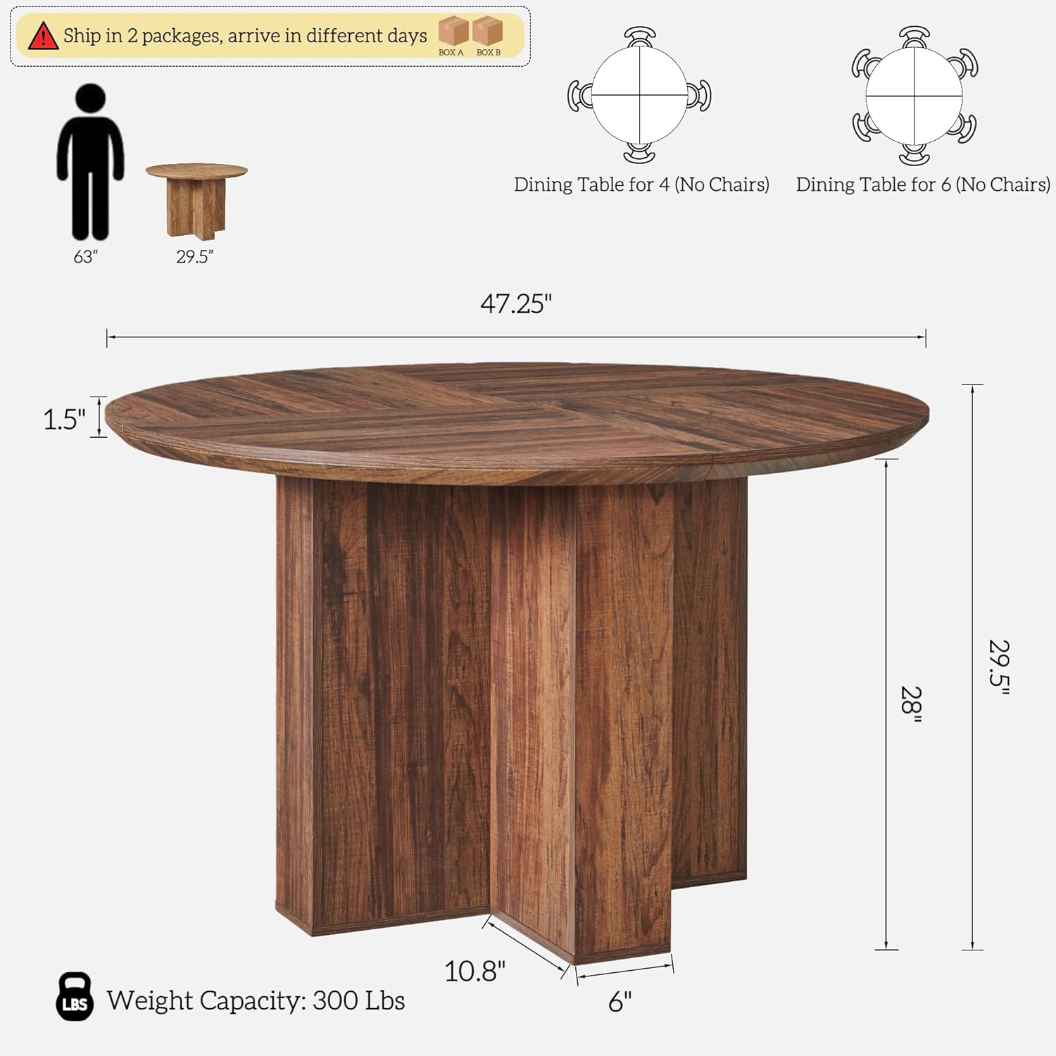 OKD 47 Inch Modern Wood Round Dining Table for 4, Dining Room Table with Stable Cross Pedestal Base & Thick Tabletop, Sturdy Circle Kitchen Table for Dinner Room, Kitchen, Nook, Rustic Walnut