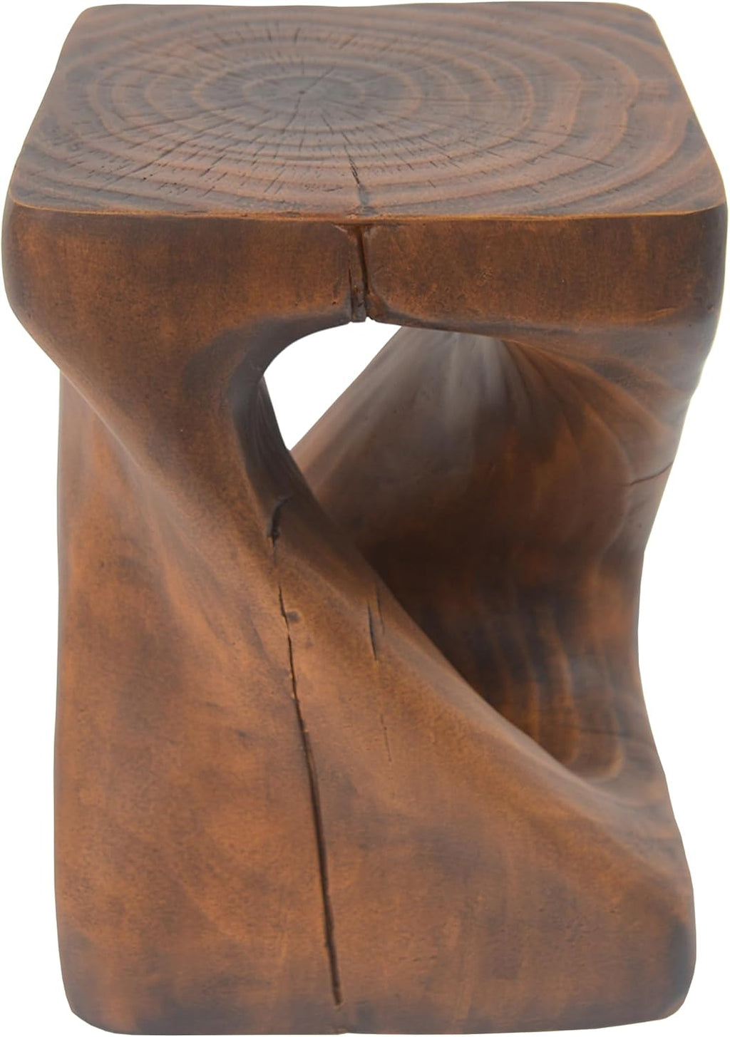 IRONORA Rustic Brown Twisted Hollow Wood Grain Pedestal Side Table, Hourglass Sculpture Accent End Table, Decorative Plant Stand for Living Room Covered Patio Wabi Sabi Farmhouse Decor