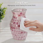 Pink Vase for Flowers, 8 Inch Mosaic Glass Centerpiece | Pink Gradient Tiles, Wedding Table Decor, 5.42 Inch Body for Bouquets and Pampas