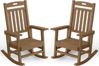 YEFU Outdoor Rocking Chairs Set of 2, Rocking Chairs Outdoor Weather Resistant, Porch Rocker Oversized, Patio Rocker Poly, for Lawn Garden, Heavy-Duty 350lbs(Teak)