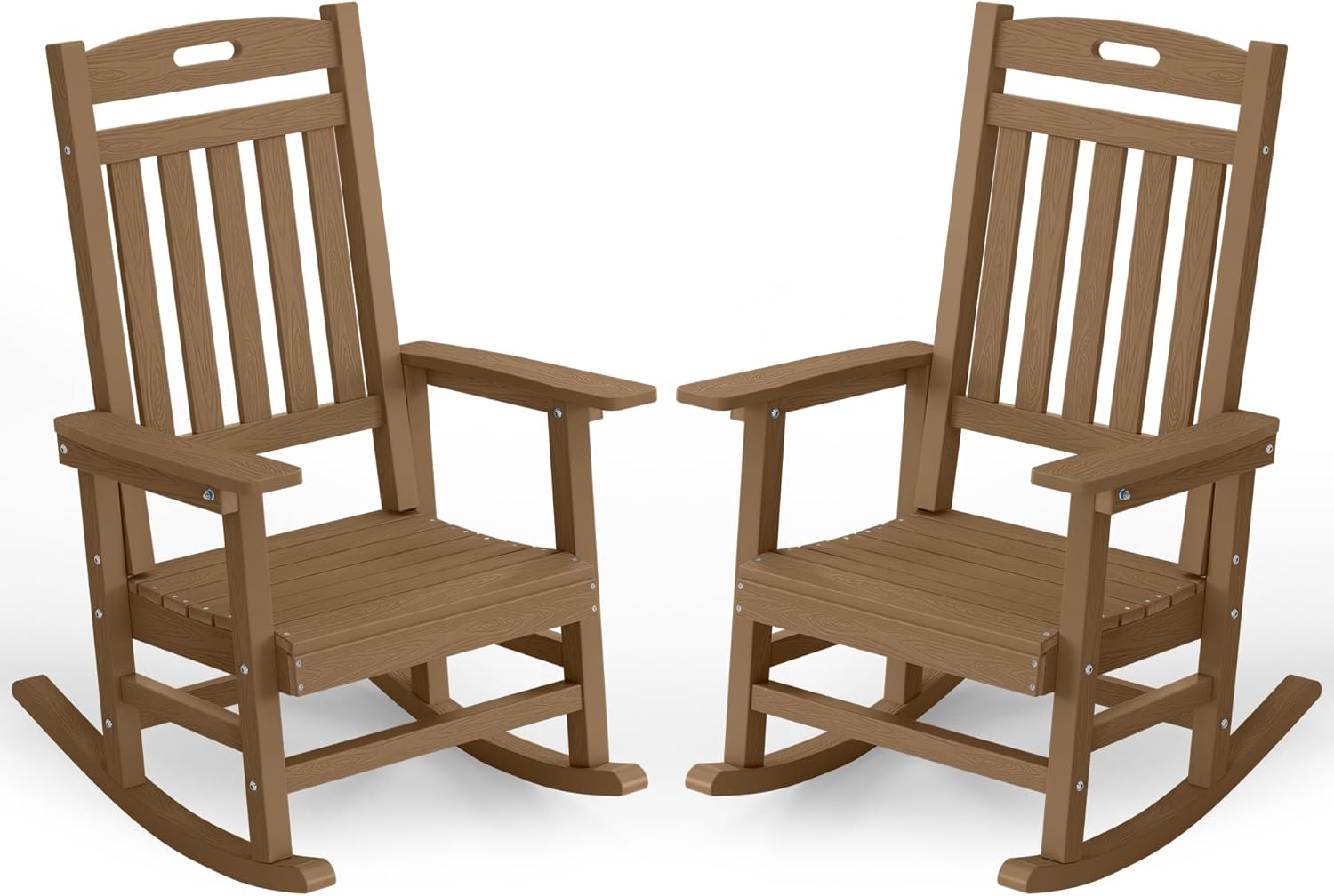 YEFU Outdoor Rocking Chairs Set of 2, Rocking Chairs Outdoor Weather Resistant, Porch Rocker Oversized, Patio Rocker Poly, for Lawn Garden, Heavy-Duty 350lbs(Teak)