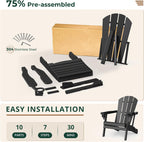 BRIOPAWS Folding-Adirondack-Chairs Set of 2 | HDPE Plastic | Fire Pit Chair | Cup Holder | Curved Back | All Weather| for Outdoor Backyard Deck Patio | Black