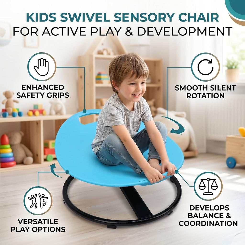 Kids Spinning Chair, Silent Rotation Rotate Seat with Safety Handle, Helps Develop Balance Ability, Practical Sensory Training Chair for Children Aged 3 to 10