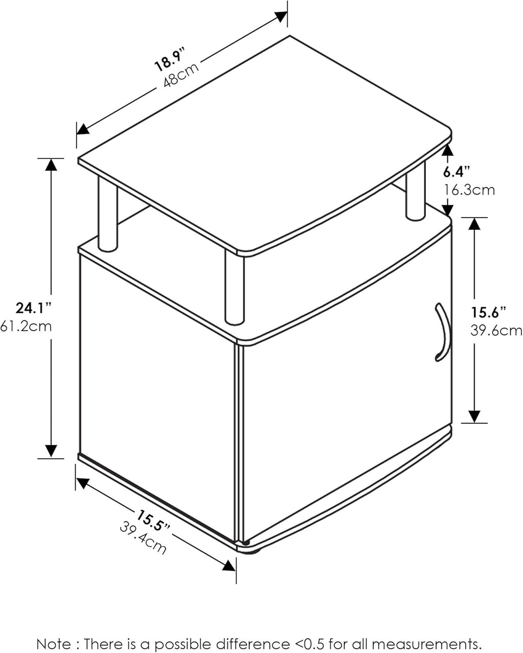 2-Tier Open Shelf Modern End Table with Door Cabinet, Soft-Edges Bedside Table, Side Table, Night Stand, for Bedroom, Living Room, White