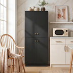 Garvee Kitchen Pantry Cabinet, 68'' Pantry Storage Cabinet with 4 Doors and 4 Adjustable Shelves, Wooden Freestanding Cupboard for Kitchen, Dining Room and Living Room, Black