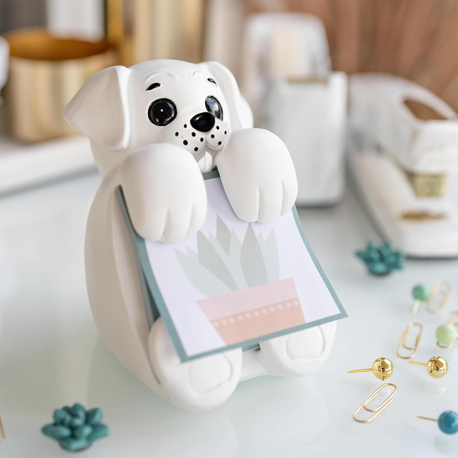 Resin Made 3" x 3" Cute Sticky Note Holder for Desk | Doodle Compatible Accordion Style Dog Pop Up Post it Note Dispenser, Pop Up Sticky Notes Dispenser for Office Holds, School & Office Desk Supplies