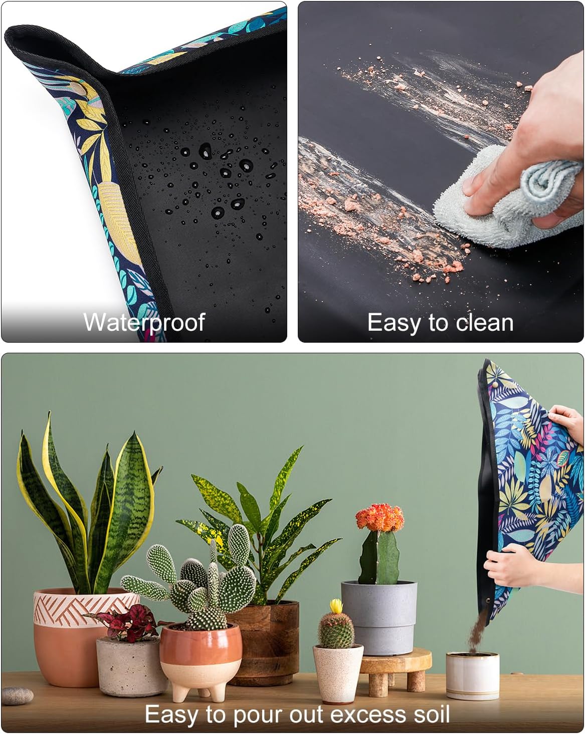 Waterproof Potting Mat for Indoor Plant Transplants, 29.5"x 29.5" Foldable Repotting Mat for Mess Control, Succulent Gardening Tray for Plant Lovers, Birthday Gifts for Women