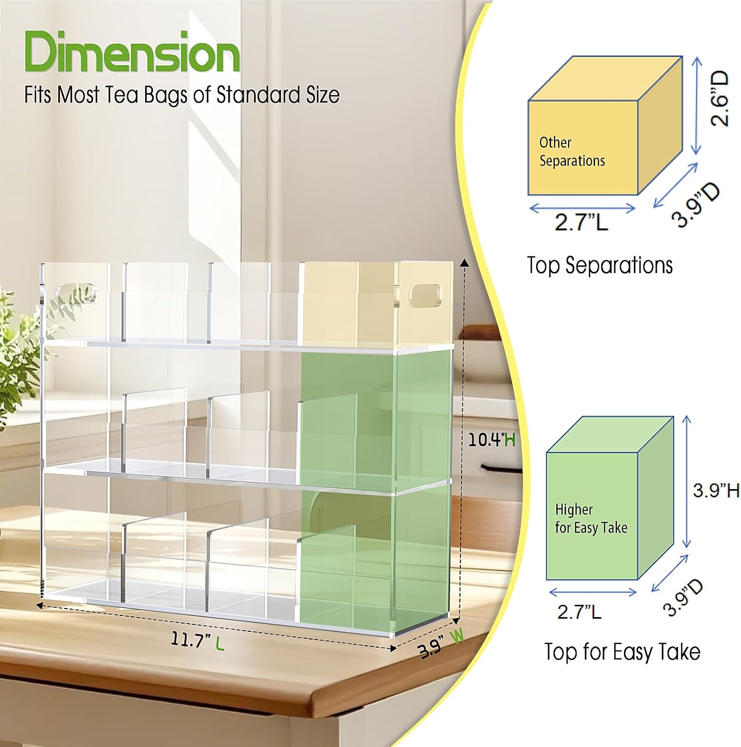Jumyee 3-Tier Acrylic Tea Bag Organizer Holder, No Assembly Required, Portable Tea Organizers and Storage, Vertical Tea Organizer Counter, Coffee & Tea Station Display Rack for Home Office