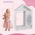 Costzon Kids Dress Up Storage with Mirror, Roofed Wardrobe Closet with Open Hanging Rack, Shelves & Hooks for Children, Kids Armoire & Costume Organizer for Bedroom (White)
