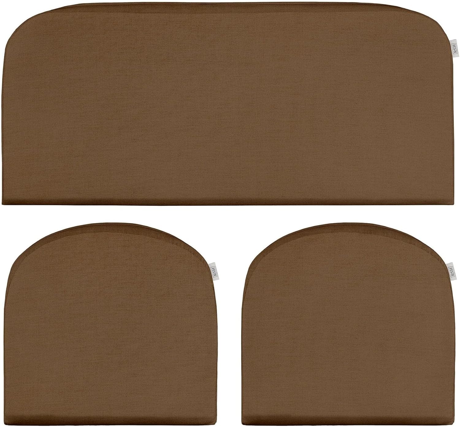RSH DECOR: Sunbrella Play 3-Piece Foam Wicker Cushion Set | 41" x 19" & 19" x 19" | Crafted with Sunbrella Performance Fabric | Outdoor Loveseat & U-Shaped Seat Cushions | Play Chestnut Mocha