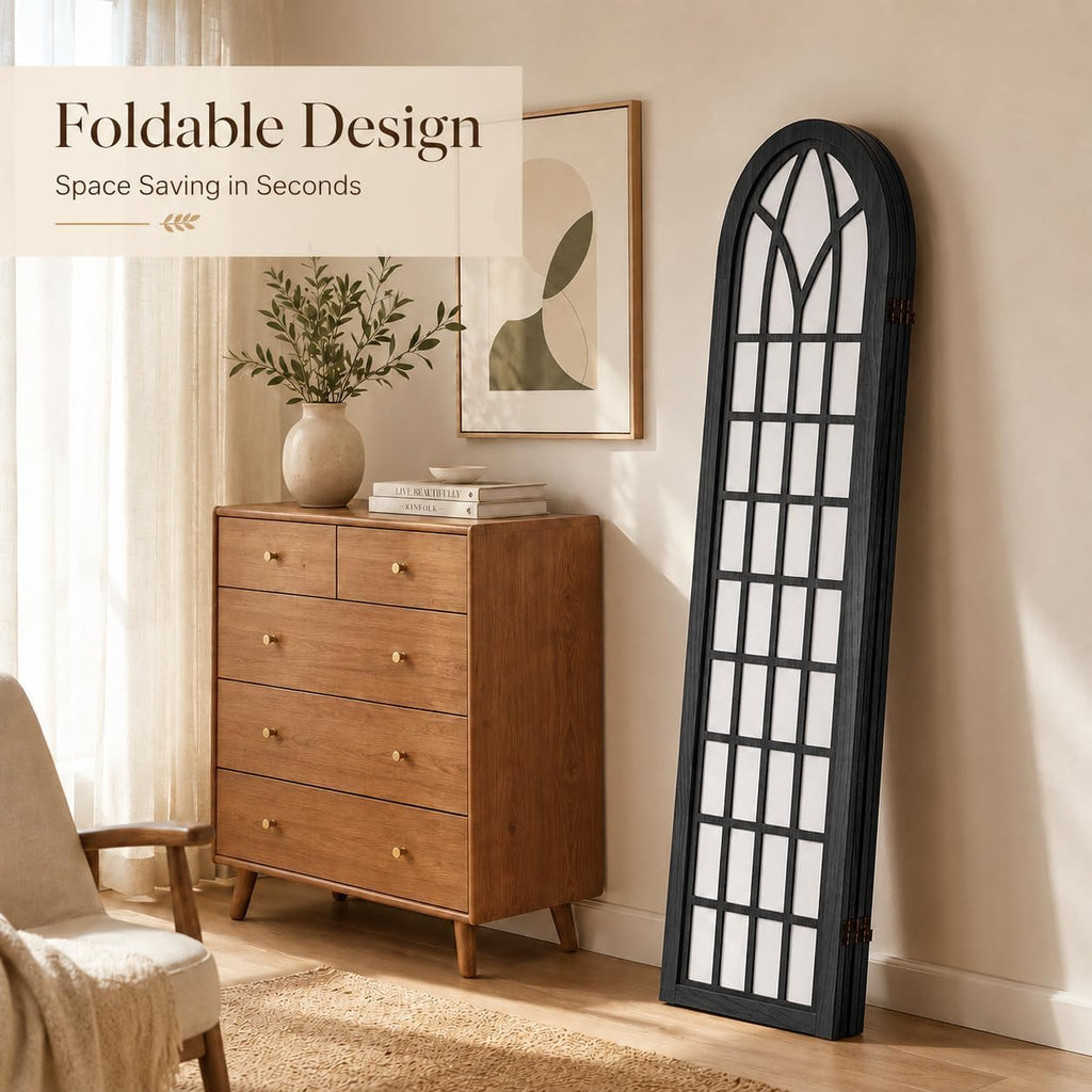 4 Panel Room Divider Screen, Freestanding Shoji Style Privacy Partition with Black Wooden Frame, Decorative Folding Wall Divider for Bedroom, Office, Apartment