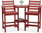 PLUUV Tall Adirondack Chairs Set of 2 with Double Connecting Side Trays, All-Weather HDPE Bar Height Patio Chairs for Balcony & Poolside, 380 LBs Capacity Heavy Duty Outdoor Furniture, Red