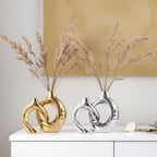 Ceramic Vase Set of 2 for Modern Home Decor,Round Boho Vase for Pampas Grass,Neutral Minimalist Statue for Dining Room Table Centerpiece Dining Room,Wedding Table Decoration (Gold1)