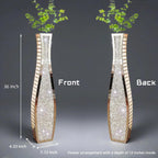36" Extra Tall Double Sided Crushed Diamond Vases, Mirrored Silver Vase,Floor Vases Decorative Tall, Large Decorative Vase for Home,Office,Hotel Decor(7.72" L x4.33 W x 36" H)