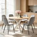 Modern Dining Chairs Set of 6, Linen-Cotton Upholstered Kitchen Chairs with Rounded Backrest, Ergonomic Integrated Seat with Adjustable Feet & Metal Legs for Dining Room, Office, Light Grey