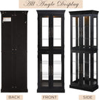 Lighted Curio Cabinet 71" Vintage Glass Display Case with Adjustable Shelves, 4 Tempered Glass Doors, Bulb Included, Wooden Square Wine Bar China Cabinet for Living Room Liquor Storage (Black)