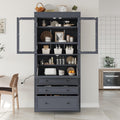 78" Tall Kitchen Pantry Cabinet with 3 Drawers, Large Wooden Kitchen Organizers Storage Cabinet Cupboard with Power Outlet and Adjustable Shelves for Dining Room, Living Room, Grey