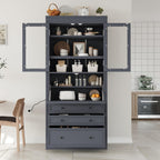 78" Tall Kitchen Pantry Cabinet with 3 Drawers, Large Wooden Kitchen Organizers Storage Cabinet Cupboard with Power Outlet and Adjustable Shelves for Dining Room, Living Room, Grey