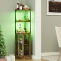 EOYUTLLY Corner Bar Cabinet with Power Outlet and LED Strip, 65" H 5-Tier Corner Liquor Wine Display Cabinet for Home, Storage Solution for Living Room, Kitchen, Home Bar, Brown