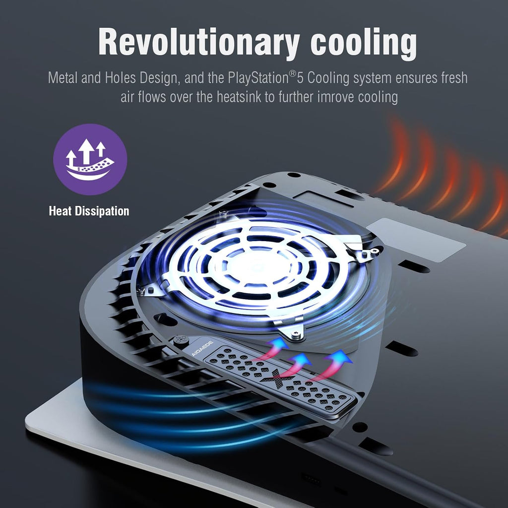 Metal Cooling Dust Cover for PS5 M.2 SSD Expansion Slot Radiator with New Vent (Gray)