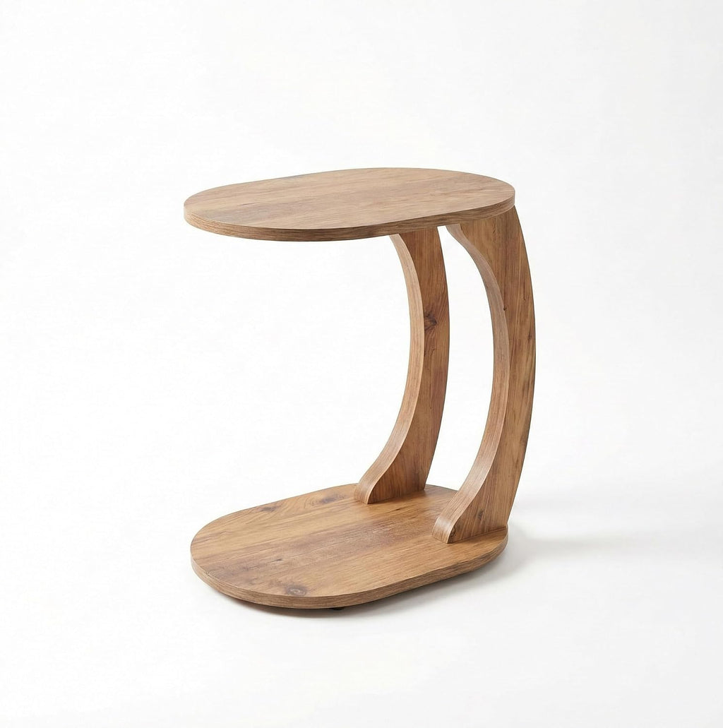 Modern Oval C-Shaped Side Table, Curved Wood End Table