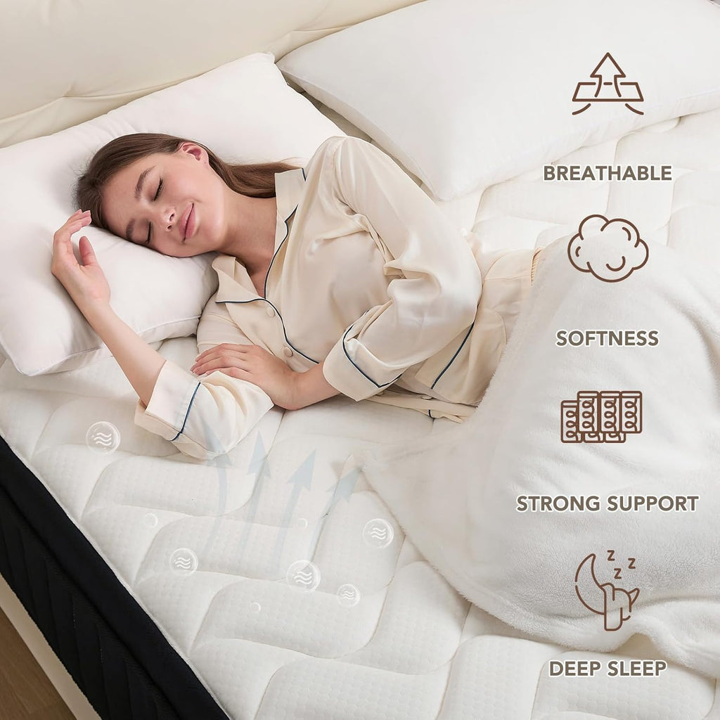Moccona 12 Inch Full Size Mattresses, Memory Foam Hybrid Mattress in a Box with Independent Spring, Soft and Comfortable, Pressure Relief, CertiPUR-US Certified, Medium