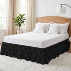 Black Skeleton Bed Skirt Queen Size 16 Inch Drop, Adjustable Elastic Bedskirt Dust Ruffle for Queen Bed, Light Blue Horror Skull Vintage Chic Art Wrap Around Bed Skirts Pleated Bed Frame Cover