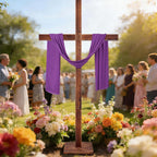 Blayvorn 6.5FT Extra Large Wood Cross with Red Draped Cloth, Handcrafted Burned Wooden Christian Cross for Christ Jesus He Is Risen Outdoor Decor, Church Easter Display, Communion Church Decor（Light