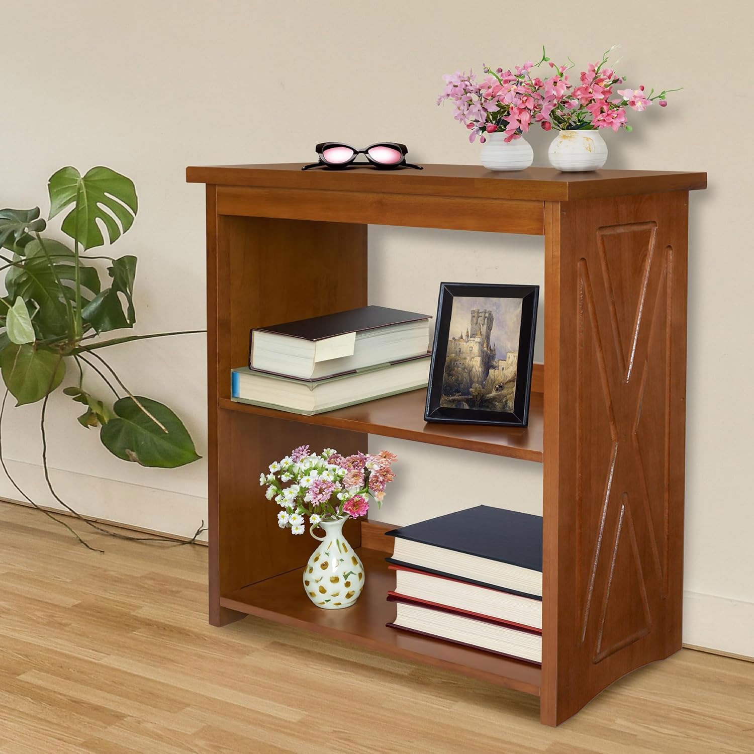 Rustic Bedside Table with Storage Shelf, Wood End Table for Bedroom & Living Room, Narrow Farmhouse Side Table, Modern Nightstand for Bedroom, Living Room and Office (Brown)