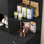 BOTLOG 67" Kitchen Pantry Cabinet, Modern Kitchen Hutch with 5 Doors and 2 Drawers, 3-Tier External Shelf, Large Pantry Storage Cabinet with Microwave Stand for Dining Room, Black