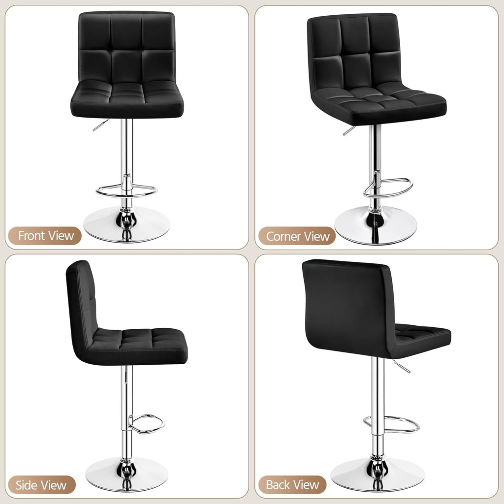 Yaheetech Bar Stools Set of 4, PU Leather Swivel Barstools, Height Adjustable Counter Chairs with Back for Bar Kitchen Island Dining Room, 300lb Capacity, Black