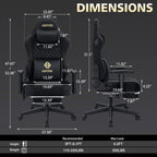 HOFFREE Gaming Chair with Speakers Bluetooth Massage Gaming Chairs for Adults Suede Fabric 165° Reclining Ergonomic Computer Chairs with Footrest Pocket Spring Cushion High Back Gamer Chair Black