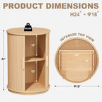 INNOD Side Table with Storage for Living Room, Round End Table with Sliding Tambour Door, Wood Night Stand Nightstand Bedside Table for Bedroom, Small Round Side Table, Mid Century Modern, Light Oak