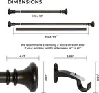 Deco Window Curtain Rods for Windows 18 – 44 Inch, 1 Inch Heavy Duty Extendable Metal Drapery Rod, Adjustable Curtain Rod with Decorative Vaso Finials for Living Room Bedroom, Imperial Bronze