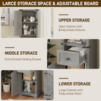 Vabches 66" Tall Farmhouse Bathroom Storage Cabinet with Barn Doors and Drawer, Narrow Storage Unit, Adjustable Shelves & 5-Tier Space, Freestanding Cabinet for Bathroom, Entryway, Kitchen, Wash Grey