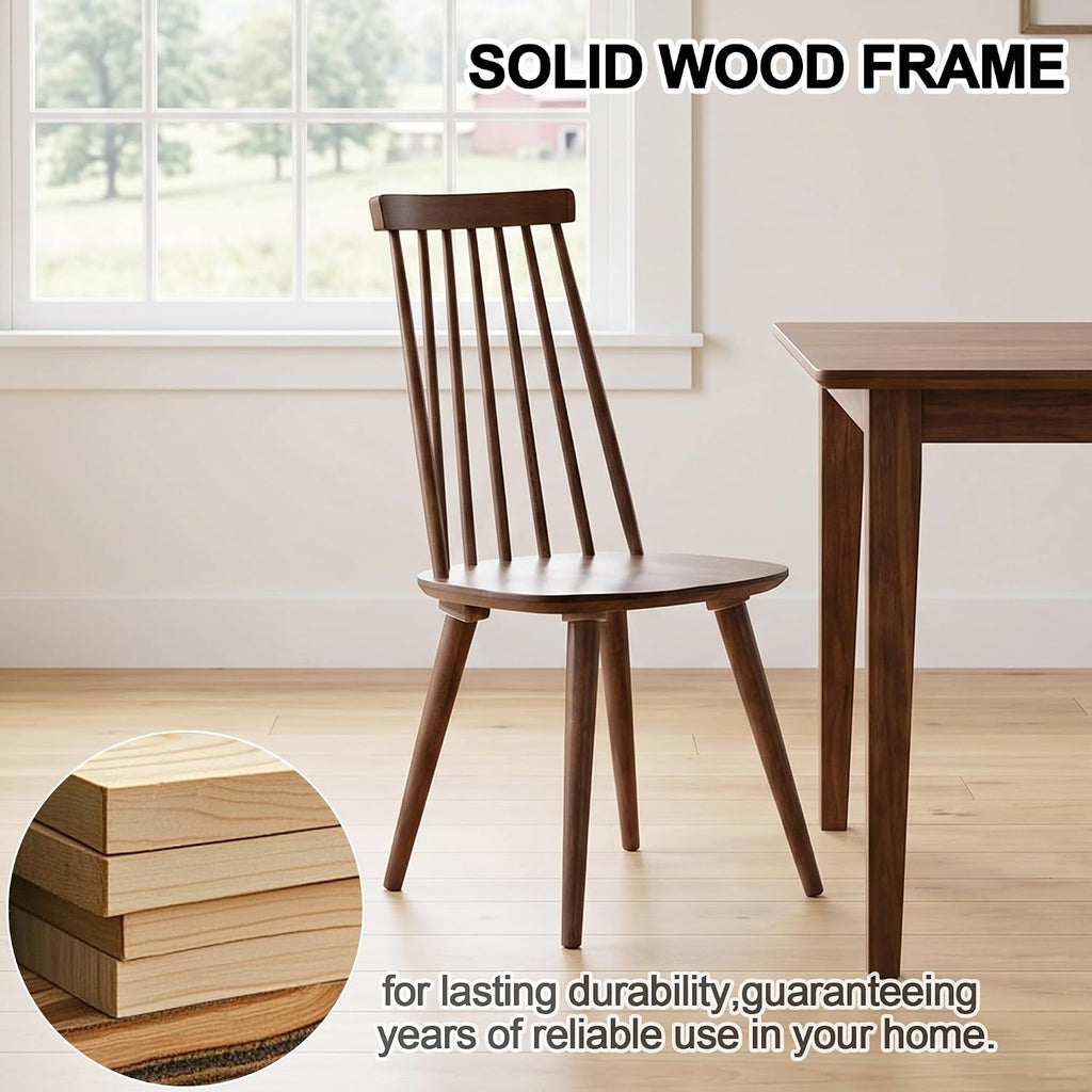 DUHOME Walnut Windsor Wooden Dining Chairs Set of 4, Wood Dining Room Chair Spindle Side Kitchen Room Country Farmhouse Chairs Walnut