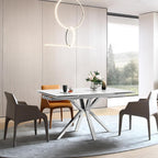 55" to 83" Extendable Dining Table with Blade Extension Plate, Modern Rectangular Table Seats 4-8, Ceramic Laminate Glass Top with Chrome Legs for Kitchen Dining Room