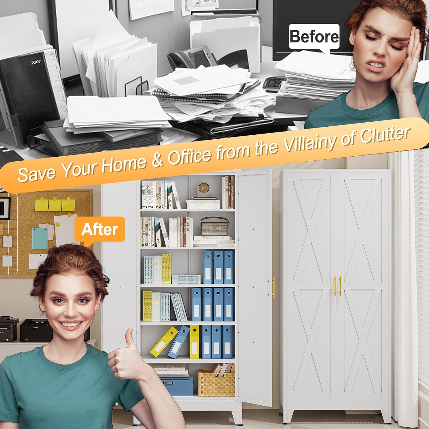 75.2" Tall Metal Kitchen Pantry Storage Cabinet, Freestanding Cupboard with 2 Doors and 5 Adjustable Shelves, Standing Storage for Kitchen, Bathroom, Garage, Dinning Room or Utility Room