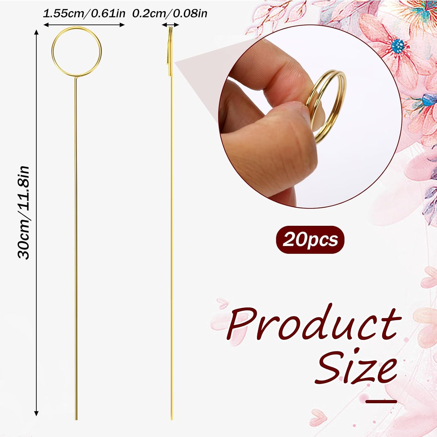 20Pcs Place Card Holder, Metal Floral Place Card Holder, Gold Table Number Holders, Round Shape Flower Pick Clips, Gold Metal Card Picture Holder Pick, Floral Gift Card Holder Clips for Wedding P