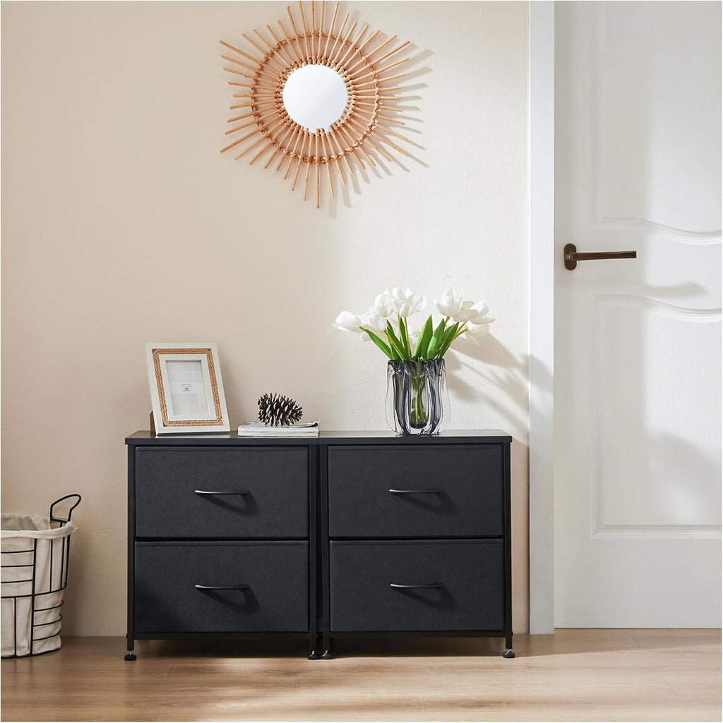 Fabric Dresser 2 Drawers, Nightstands with Adjustable Feet, End Table Set of 2