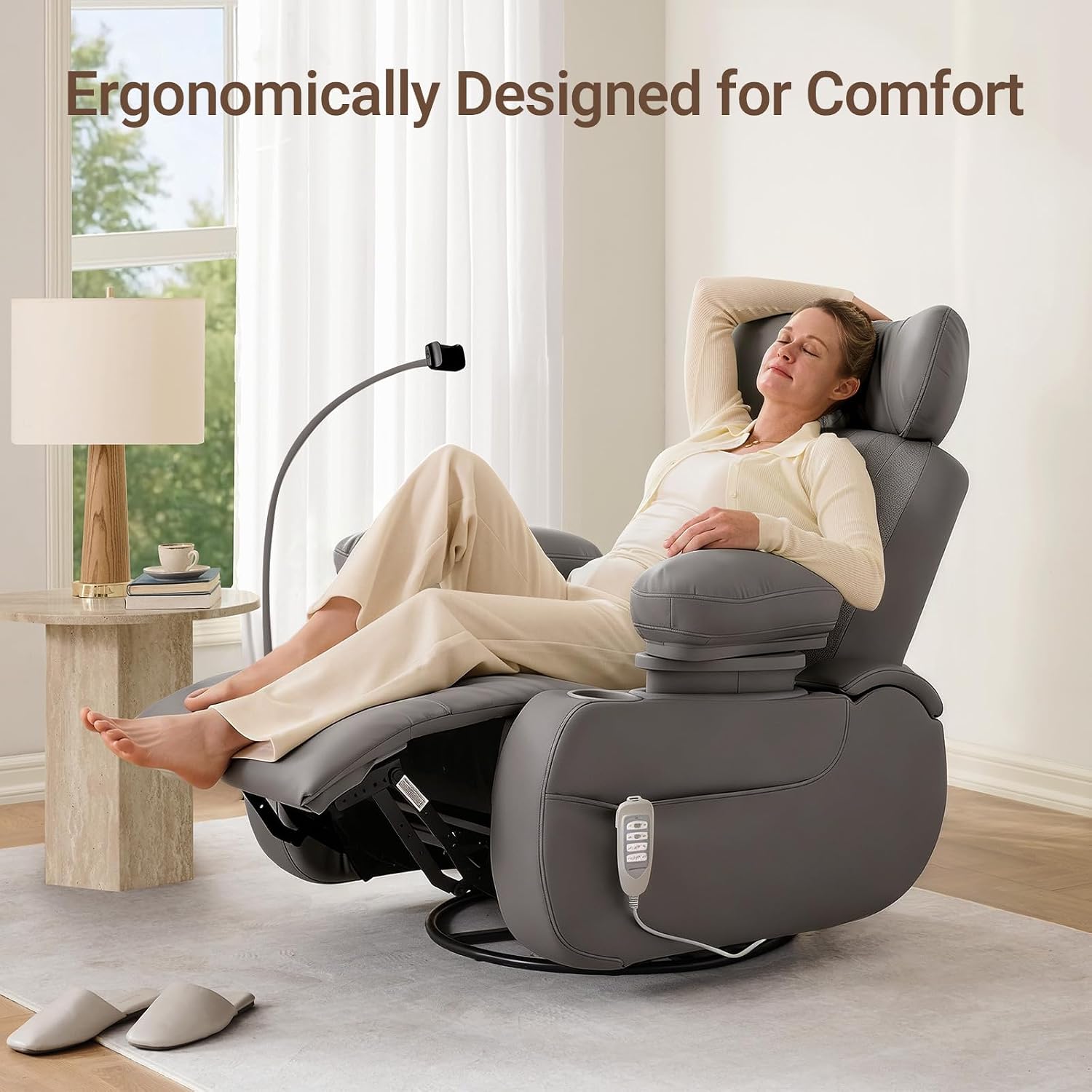 MAMAZING Lullapod Max Power Nursery Rocking Chair with Independent Recline & Footrest, Swivel Nursery Recliner Glider with Electric Adjustable Armrests, Silent Rocking, Oeko-TEX Certified