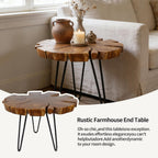DUHOME Natural Live Edge Side Table - One-of-a-Kind Solid Wood Slab with Unique Shape, Grain & Cracks, Black Hairpin Legs, Rustic Boho Side Table for Living Room, Bedroom, Sofa