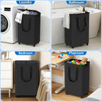 Laundry Basket with 5 Wheels, Tall Dirty Laundry Hamper, Rolling Laundry Basket with Lid, Collapsible Clothes Hamper for Bathroom Bedroom Dorm Laundry Room, Deep Gray, 75L