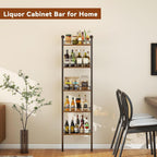 YMYNY 5-Tier Freestanding Wine Racks，Liquor Bottle Display Shelf with Fences, Wall Mounted Floating Shelf Storage Stand for Kitchen, Dining Room, 16.93''L x 7.87''W x 69.68''H Vintage Brown UHWR001H