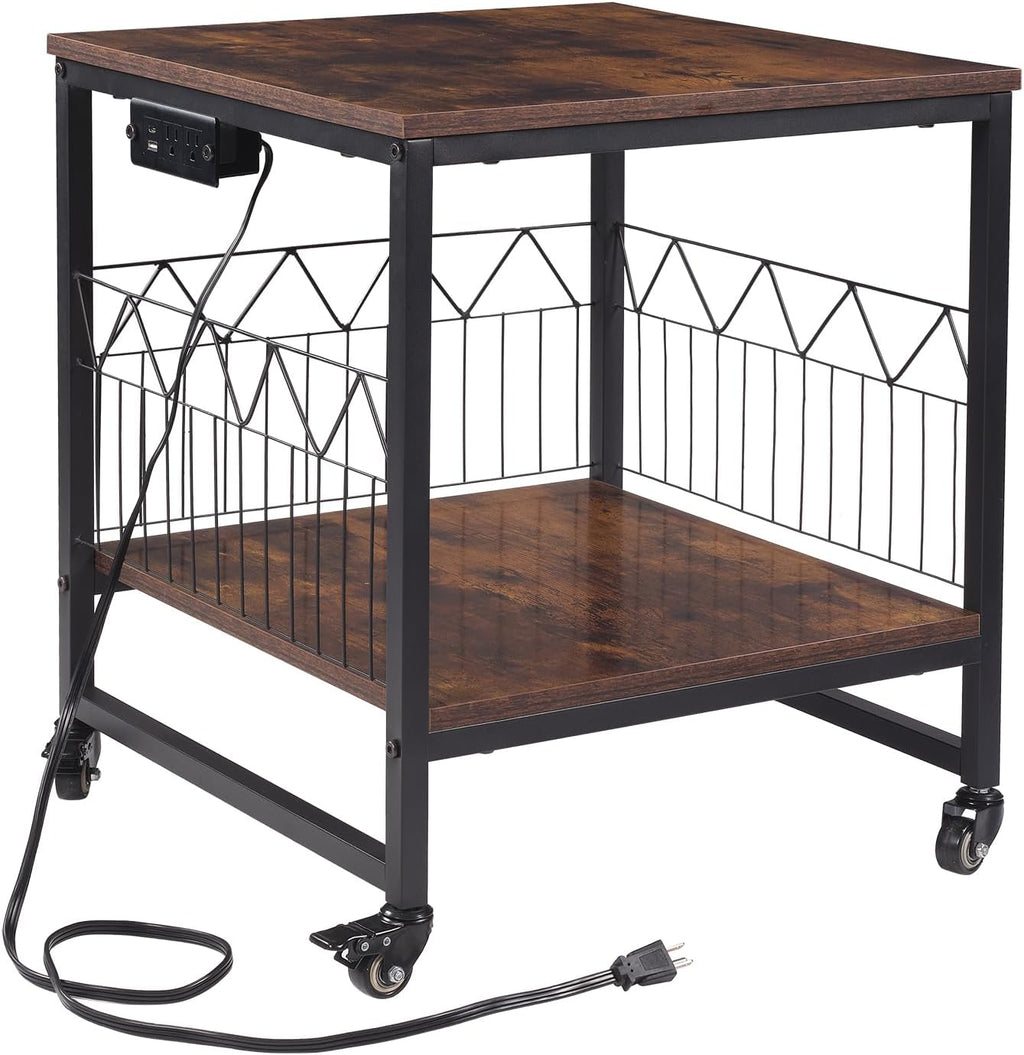 Mini Fridge Stand Heavy-Duty Metal Frame | Built-in 1 USB + 1 Type-C + 2 AC Outlets Rolling Fridge Cart for Dorm, Office, Bedroom | Adjustable Feet & Movable Drawer 19.7" W/D x 22.7" H