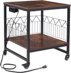 Mini Fridge Stand Heavy-Duty Metal Frame | Built-in 1 USB + 1 Type-C + 2 AC Outlets Rolling Fridge Cart for Dorm, Office, Bedroom | Adjustable Feet & Movable Drawer 19.7" W/D x 22.7" H