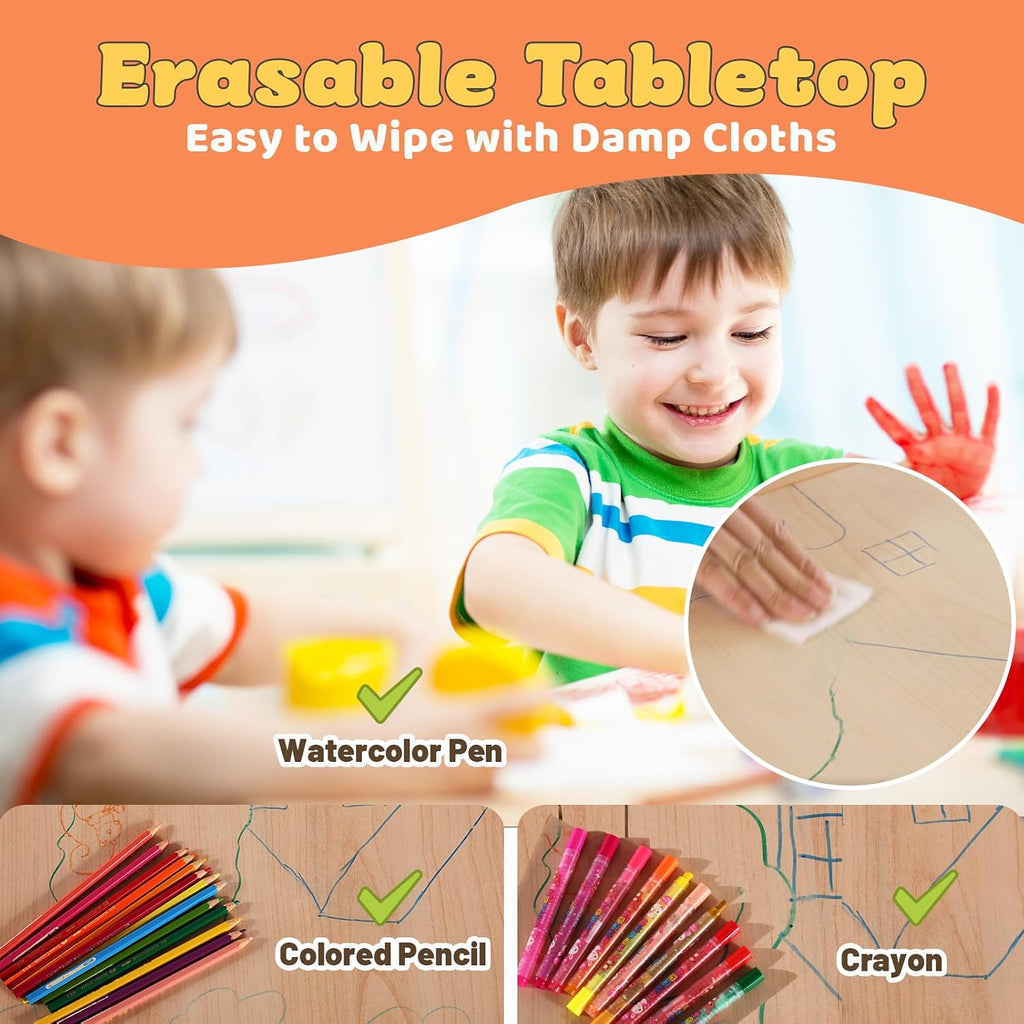 FUNLIO Adjustable Kids Table, 3-Level Height for Ages 3-8, Easy to Wipe Arts & Crafts Toddler Table for Classrooms/Daycares/Homes, CPC & CE Approved, 23.6 x 23.6 Inches, Natural