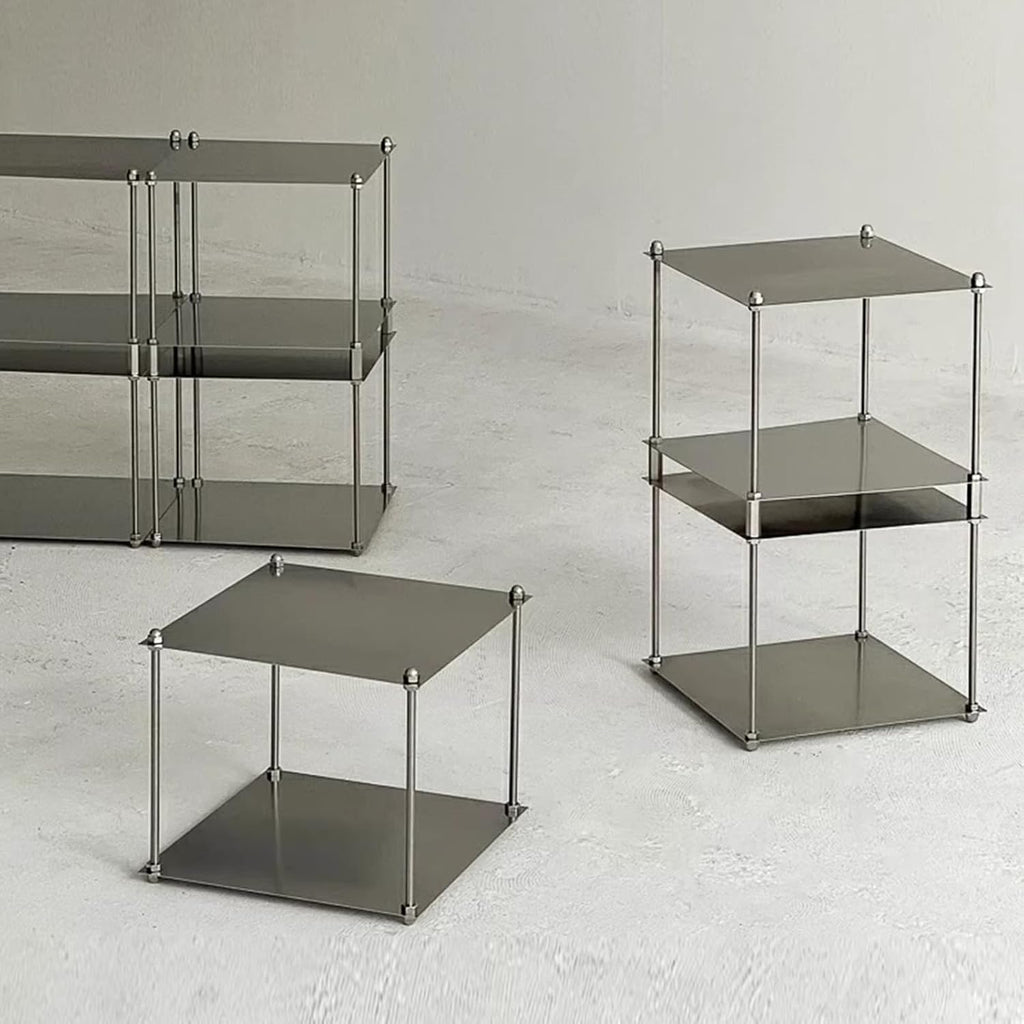 2 Tier Stainless Steel Side Table,Modular Stainless Steel Shelving Unit, Metal Storage Shelf Rack for Livingroom,Bedroom,Kitchen,Bathroom,Easy to Assemble
