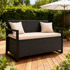 Gecheer Outdoor Storage Bench, Wicker Loveseat with 40 Gallon Storage Space, PE Rattan Patio Seat with Cushion for Backyard, Porch, Balcony